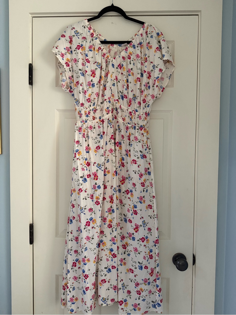 GAP White Maxi Dress with Pink, Blue & Yellow Floral Print